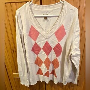 Sonoma V-Neck Sweater with Pink and Orange Argyle